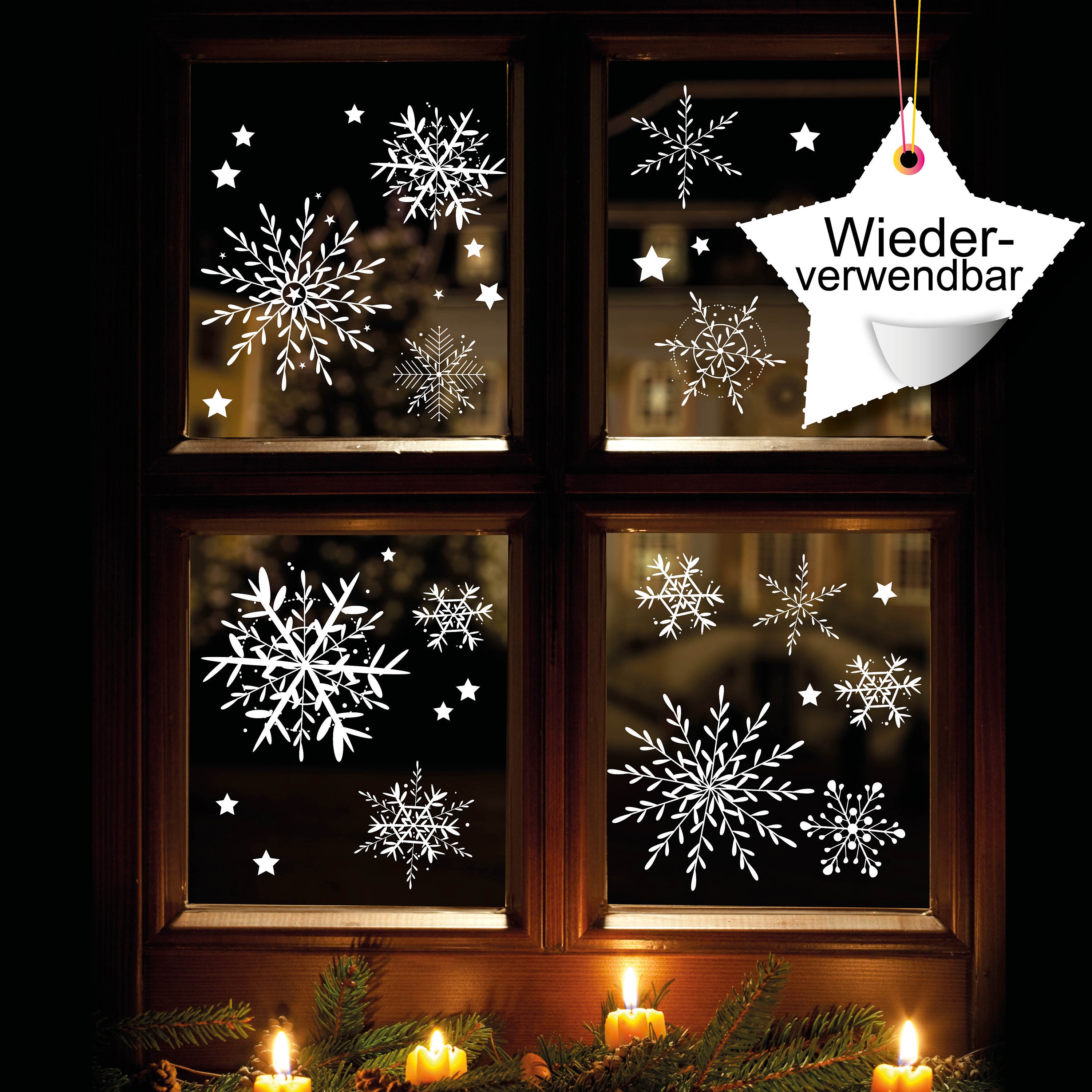 20 Schneeflocken/Eiskristalle Aufkleber Deko,basteln,Fenster,Weihnachten Gold 