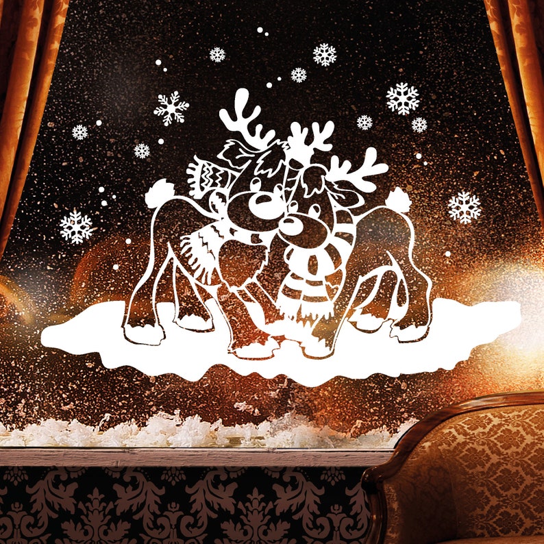Wondever Fenstersticker Weihnachten - Winter Tiere Elch Bär Fensterbilder