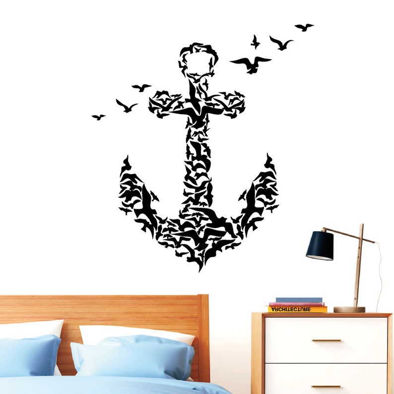 Wandtatto anchor from birds Maritim Bird