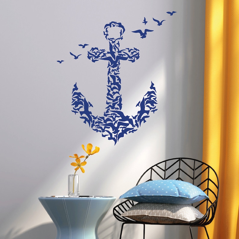 Wandtatto anchor from birds Maritim Bird