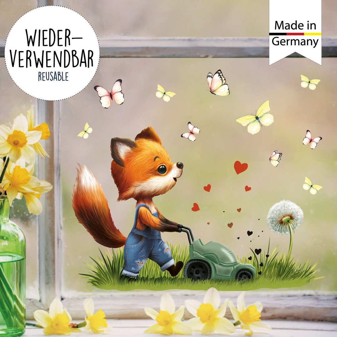 Fensterbild Frühling Ostern Fuchs Mit Rasenmäher - Etsy