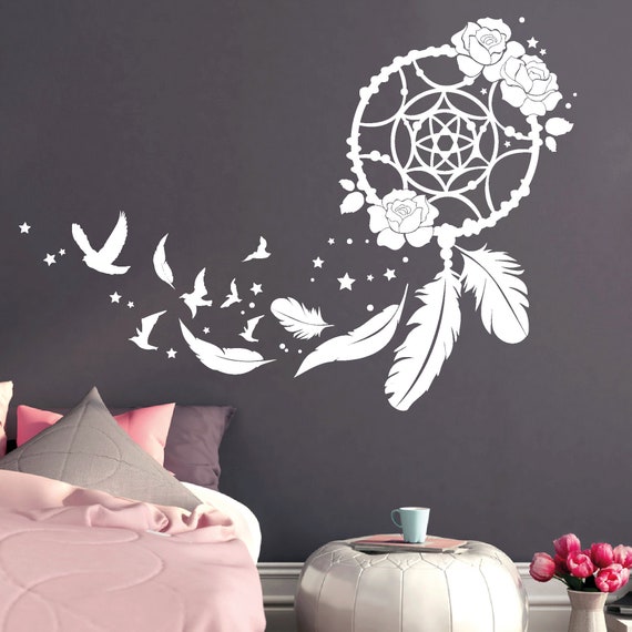 Stickers Muraux Attrape Reves Avec Des Roses Oiseaux Et Plumes Etsy France