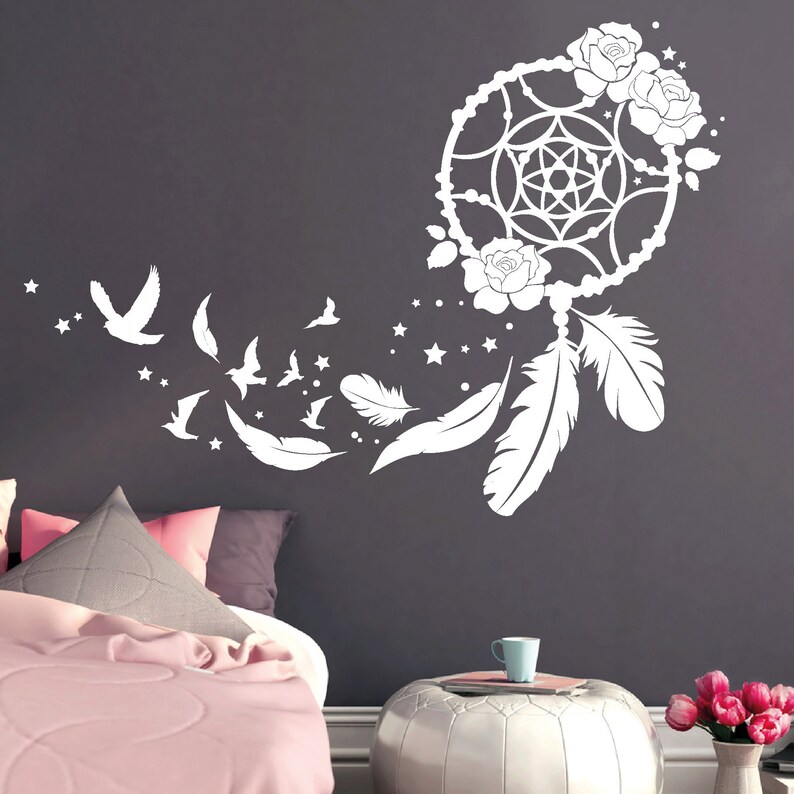 Wandtattoo Traumfänger mit Rosen Vögeln und Federn Wandsticker | Etsy