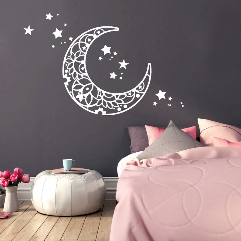 Wall tattoo moon with pattern stars bedroom