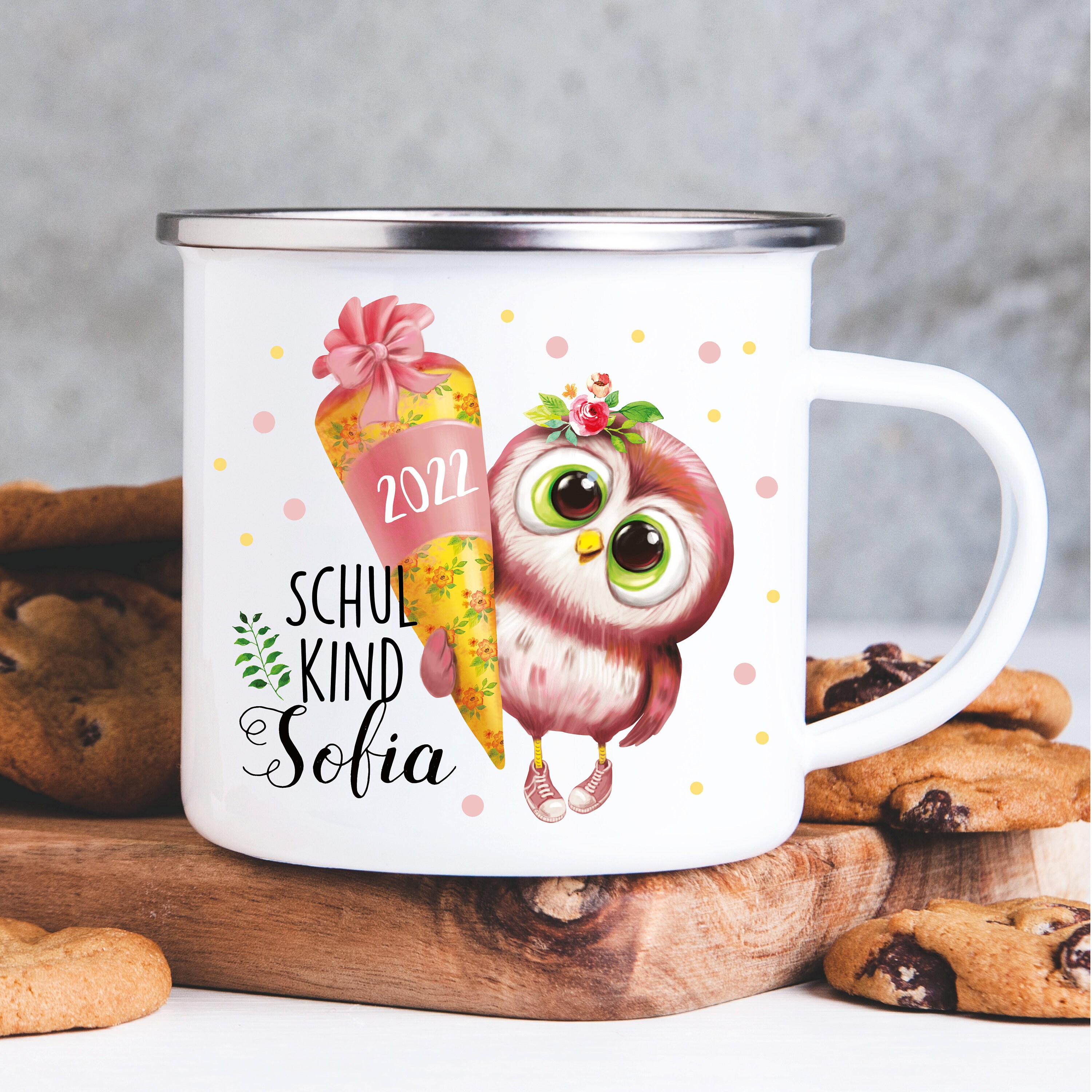 Coupe Pour Enfants Mug en Émail Hibou Écolier Filles École Inscription Cadeau Vaisselle Plein Air Ra