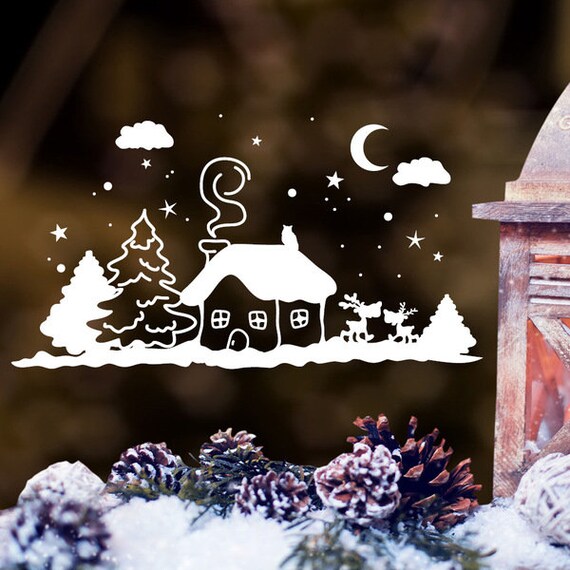 Wandtattoo Kinderzimmer Weihnachten Winter Geschenk Tiere Schnee Fensterbild NEU 