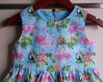 Flamingos blue dress