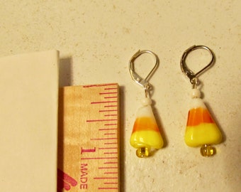 Candy Corn glass bead earrings