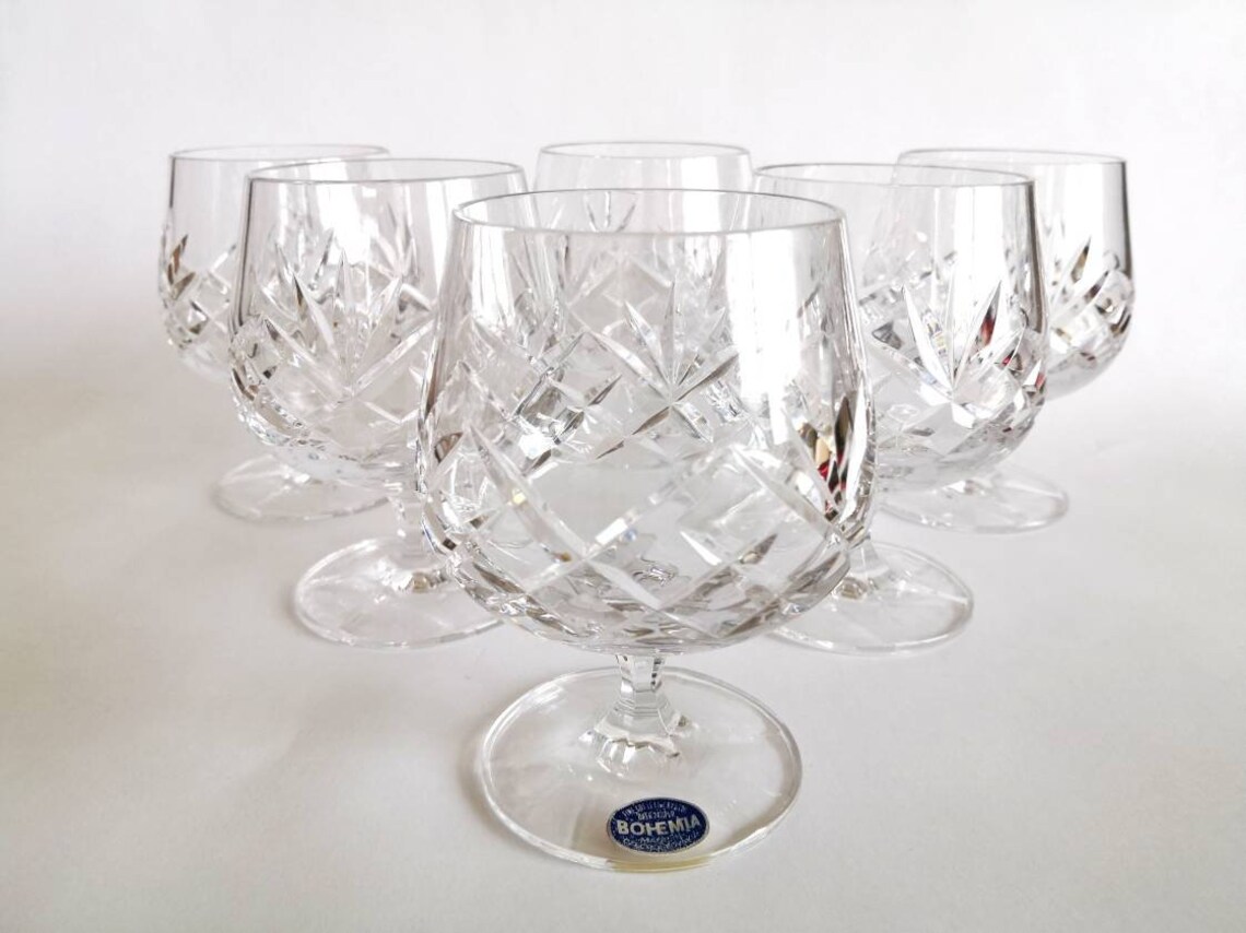 Bohemia Crystal 24 Lead Cut Art Deco Set of Six 6 Wine Etsy