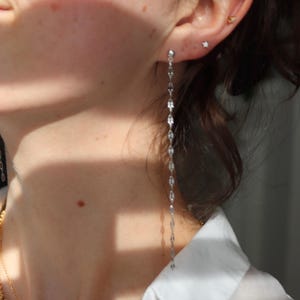 Handmade Sterling Silver Chain Duster Earrings, Modern Minimalist Drop Jewelry