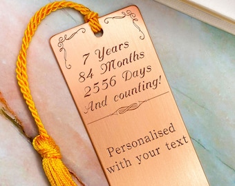 Copper anniversary gift for men personalised gift mens copper gift engraved copper 7th anniversary gift copper bookmark gift for wife
