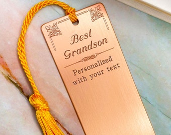 Personalised grandson gift, gifts for grandson birthday, grandson bookmark, custom gifts for him, grandson graduation, engraved copper gift