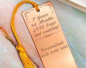 7 year anniversary bookmark copper anniversary gift unique copper gift engraved copper bookmark personalised copper gift engraved bookmark