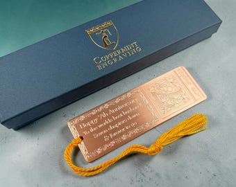Cadeau voor het 7-jarig jubileum van je man, gepersonaliseerde koperen boekenlegger, gegraveerd koperen cadeau, koperen huwelijksjubileumcadeau voor hem