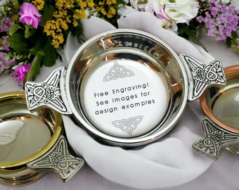 Custom Engraved Gaelic Quaich - Personalized Two-Handed Celtic Cup - Free Engraving