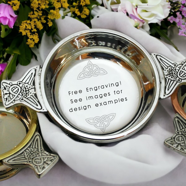 Custom Engraved Gaelic Quaich - Personalized Two-Handed Celtic Cup - Free Engraving