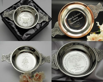 Bol Quaich Celtique En Étain 7,6 Cm - Tasse Amitié Écossaise - Personnalisable - Cadeau Mariage