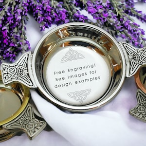 Personalized Whisky Quaich - Custom Engraved English Pewter Quaich