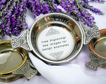 Personalized Whisky Quaich - Custom Engraved English Pewter Quaich