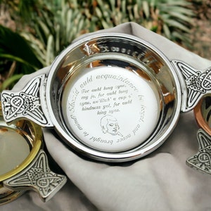 Custom engraved celtic quaich gift personalised gift for men gift for women celtic gift scottish gifts english pewter quaich engraved quaich