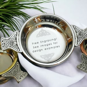 Custom Engraved Copper Rimmed Quaich - Personalized Scottish Gift, English Pewter Keepsake - Free Engraving