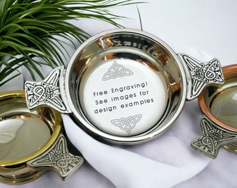 Custom Engraved Copper Rimmed Quaich - Personalized Scottish Gift, English Pewter Keepsake - Free Engraving