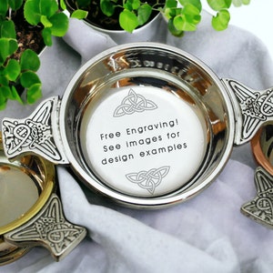 Engraved personalised Pewter Quaich