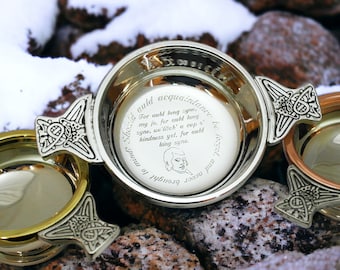 Quaich de estanho gravado - Presente escocês para casamento e batizado