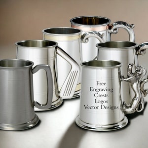 Personalised coat of arms gift custom engraved tankard customised present coat of arms pewter engraved tankard present personalised gift