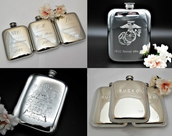 Personalised Hip Flask With Monogram Initials - Perfect Gift For Husband, Wedding, Birthday, Dad, Anniversary - Stainless Steel Engraved Whiskey Flask