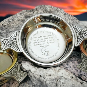 Handmade and engraved pewter Quaich - Scottish Wedding Gift - Free Engraving