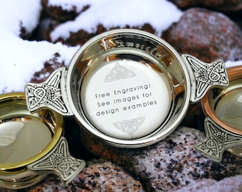 Quaich de estanho gravado - Presente escocês para casamento e batizado