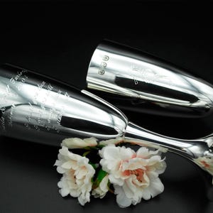 Personalisierte Geschenkdose Hochzeit Jahrestag individuell gravierte Jubiläumsgeschenk maßgeschneiderte Geschenke für paar gravierte Zinn Champagner Flöte Hochzeit