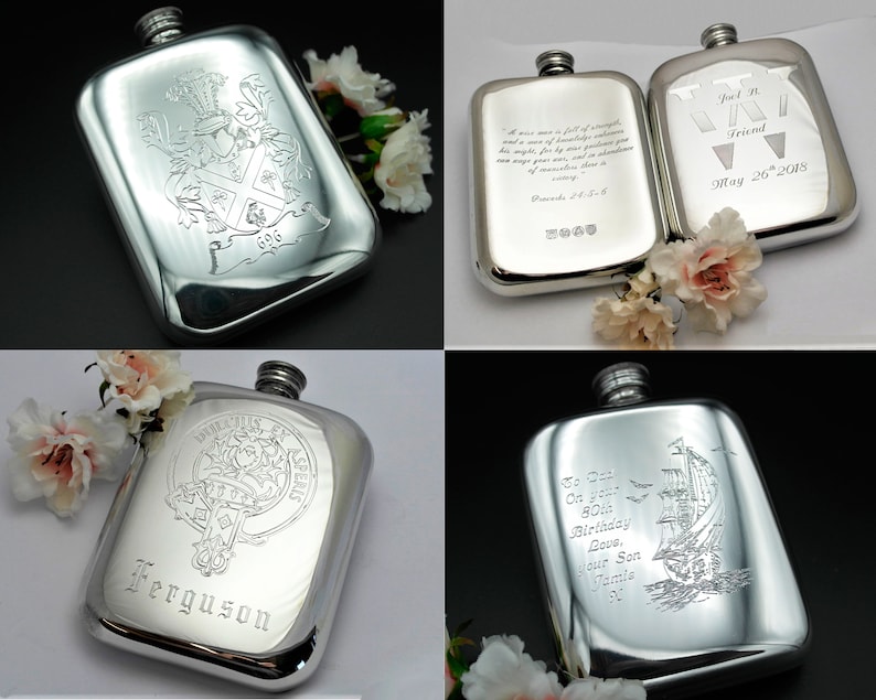 English Pewter Rounded Kidney Hip Flask Personalised flask Gift Engraved Hip Flask Pewter Hip flask custom hip flask pewter pocket flask image 6