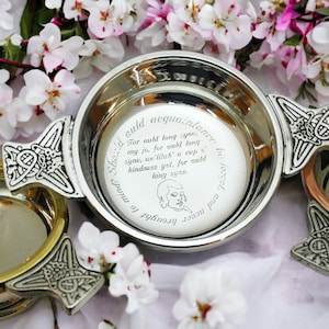 Custom engraved quaich pewter quaich gift for her gift for him personalised engraved quaich english pewter scottish gifts engraved gift
