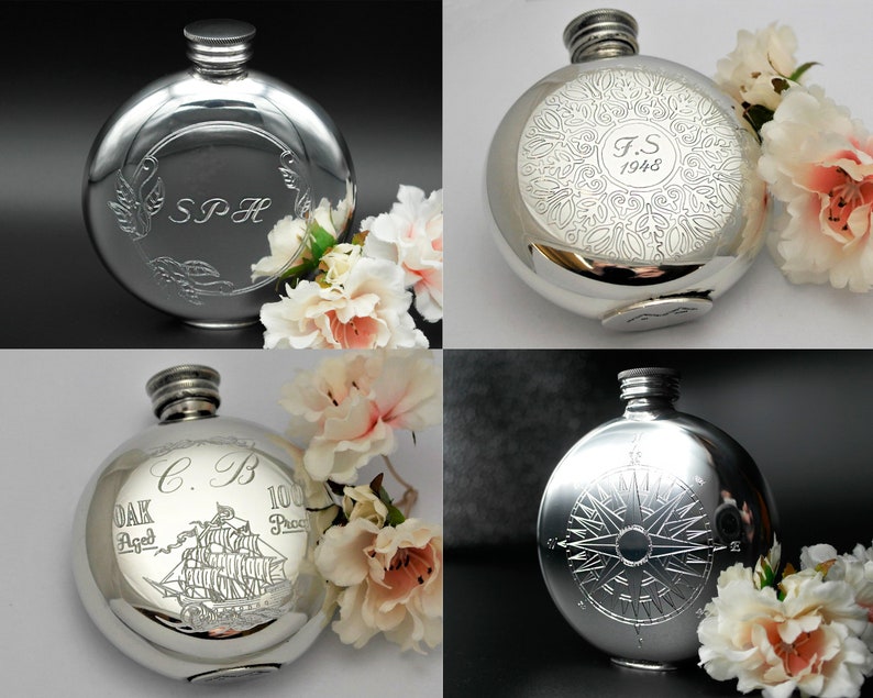 English Pewter Rounded Kidney Hip Flask Personalised flask Gift Engraved Hip Flask Pewter Hip flask custom hip flask pewter pocket flask image 4