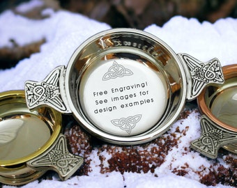 Free Engraving - Personalised Quaich Handmade from pewter - Celtic wedding gift