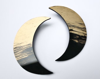 Crescent Statement Earrings, Black Moon Acrylic Earrings, Gold Coating by ENNA