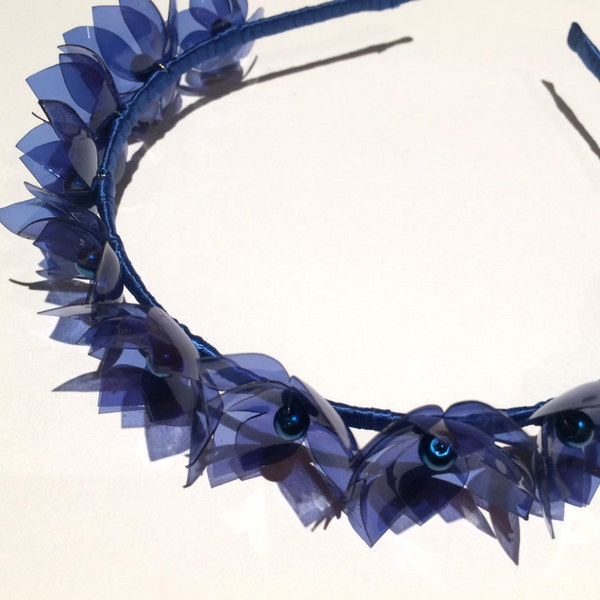 Flower Headband Navy Blue, Crown Blue Pearls, PET bottle Jewellery by ENNA