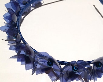 Flower Headband Navy Blue, Crown Blue Pearls, PET bottle Jewellery by ENNA