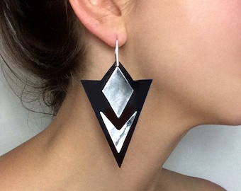 Rhombus Acrylic Earrings, Black Geometric, Triangle Statement Jewellery by ENNA