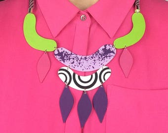 Statement Collar Necklace, Bib Necklace, Tribal, Hand-painted Plastic Jewellery by ENNA
