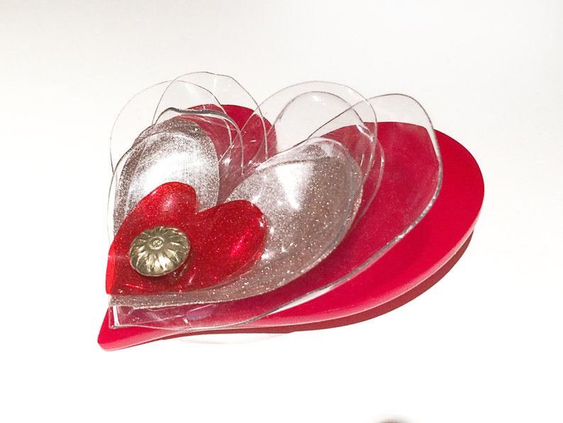 SALE Red Acrylic Brooch, Plastic Bottle Heart Brooch, PET bottle Brooch, Perspex Valentine Brooch by Enna image 3