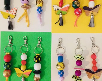 Keychain Kids, Hand Painted Wooden Bead Key rings, Key Charm, Key holder, Pendant