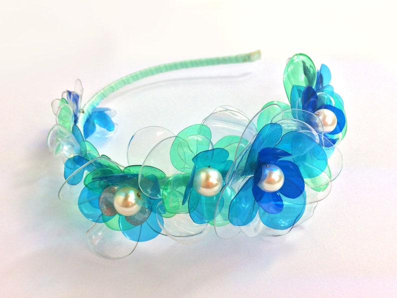 SALE Blue Bridal Headband, Floral Wedding Tiara, Upcycled Jewelry, Floral Headpiece by ENNA image 2