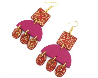 Pink and Red Drop Oval Mandala Earrings by ENNA jewellery