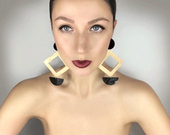 Square Cut Out, Statement Acrylic Drop Earrings, Geometric Shapes Dangle Earrings by ENNA