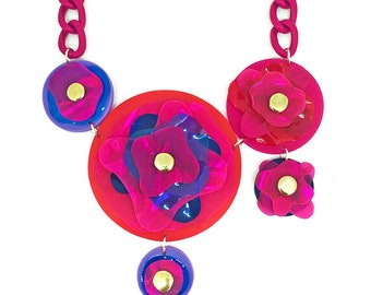Statement Necklace in Hot Pink, Purple, Chunky Chain Necklace, Circle Bold Necklace by ENNA Jewellery