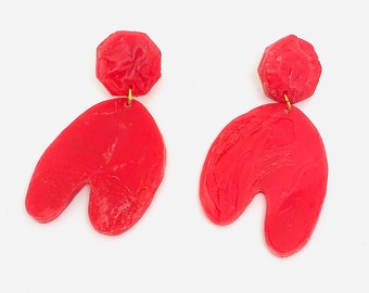 Statement Organic shape Clip On Earrings, Red Earrings, Recycled Jewellery by ENNA jewellery