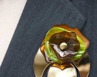 Geometric Brooch in Gold, Acrylic Brooch, Plastic Bottle Jewellery, Recycled Golden Brooch, Eco-friendly Jewellery